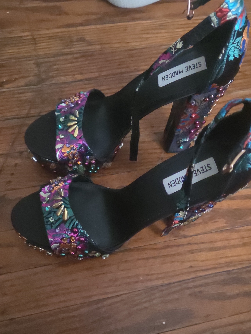 Steve Madden Purple Floral Jeweled Block Heel Sandals